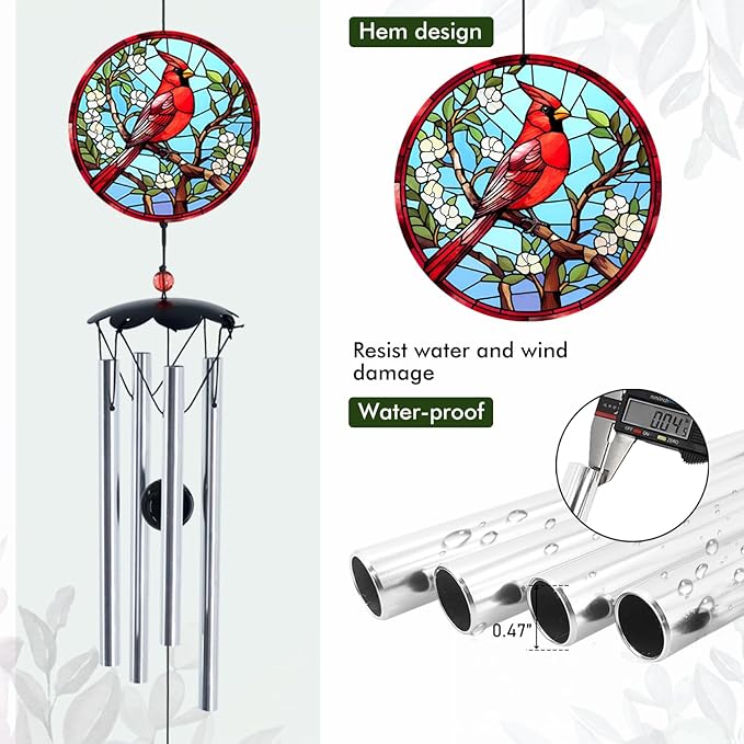 Wind Chimes for Outside 26" Cardinal Wind Chimes Outdoor Home Patio Garden Decor Windchimes Outdoors Gift Ideas for Women Mom Grandma Sisters