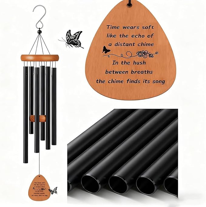 26” Aluminum Memorial Wind Chime for Outside, Sympathy Gift for Loss of Loved One, Outdoor Garden Patio Decoration, Remembrance Wind Chimes Home Decor for Mom Neighbor Funeral Bereavement Gift(Black)