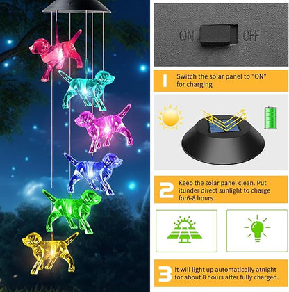Dog Solar Wind Chimes for Outside - AIONASA Color Changing LED Solar Hanging Lights Outdoor, Waterproof Windchimes Outdoors Hanging Gifts for Mom Grandma Women, Home Garden Patio Yard Porch Decoration