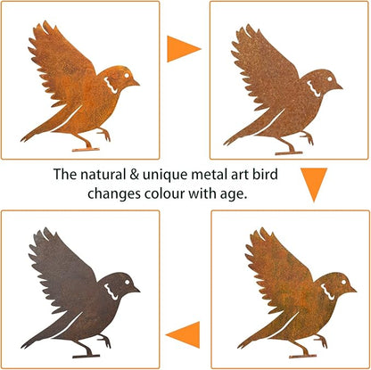 Rusty Bird Silhouette with Rusty Patina Birds Decoration Lifelike Metal Birds Garden Ornaments Silhouette Simulation Bird Figurine Rustic Outdoor Patio Yard Adornment (Fretwork)