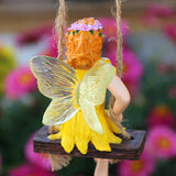 Fairy on a Swing Hanging Statue, Resin Flower Pendant Outdoor Decor Statue, Swing Fairy Ornaments for Yard Lawn Patio Balcony