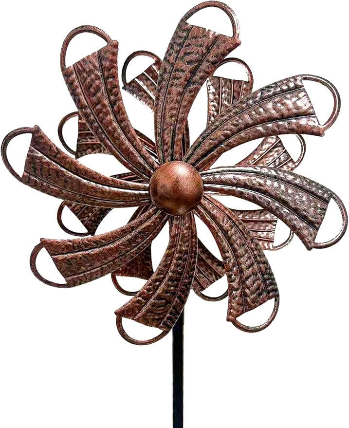 54” Metal Wind Spinner Outdoor Decor, Double Layer 360° Rotating Kinetic Sculpture, Rustproof Weather-Resistant Yard Art for Patio Lawn, Wind Spinners for Yard and Garden (Copper)