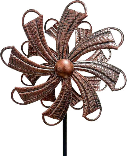 54” Metal Wind Spinner Outdoor Decor, Double Layer 360° Rotating Kinetic Sculpture, Rustproof Weather-Resistant Yard Art for Patio Lawn, Wind Spinners for Yard and Garden (Copper)