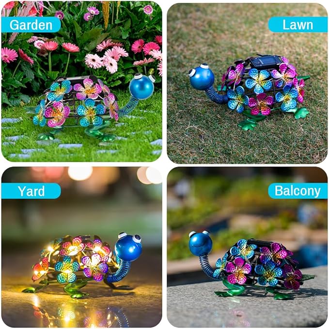 Solar Garden Turtle Statue Metal Yard Decorations Outdoor,Solar Turtles Figurine Lights Tortoise Ornament Lamps for Outside Yard,Lawn,Patio,Porch,Balcony