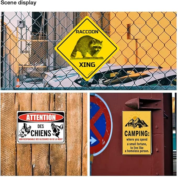 Raccoon Xing Crossing Sign Funny Novelty Metal Tin Sign for Bar Club Country Home Coffee Shop Indoor& Outdoor Decor Yellow Street Sign 12X12inch