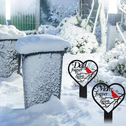 Mom-A Heart Cardinals Metal Memorial Plaque Decoration for Cemetery Mom and Dad