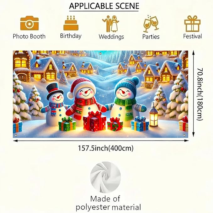 HOMETITUTE Christmas Garage Door Banner 13x6ft Snowman Family Winter Village Scene Holiday Backdrop Red Green Blue Gift Box Lantern Indoor Outdoor Wall Hanging Seasonal Porch Decoration Party