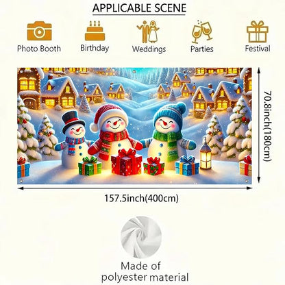 HOMETITUTE Christmas Garage Door Banner 13x6ft Snowman Family Winter Village Scene Holiday Backdrop Red Green Blue Gift Box Lantern Indoor Outdoor Wall Hanging Seasonal Porch Decoration Party