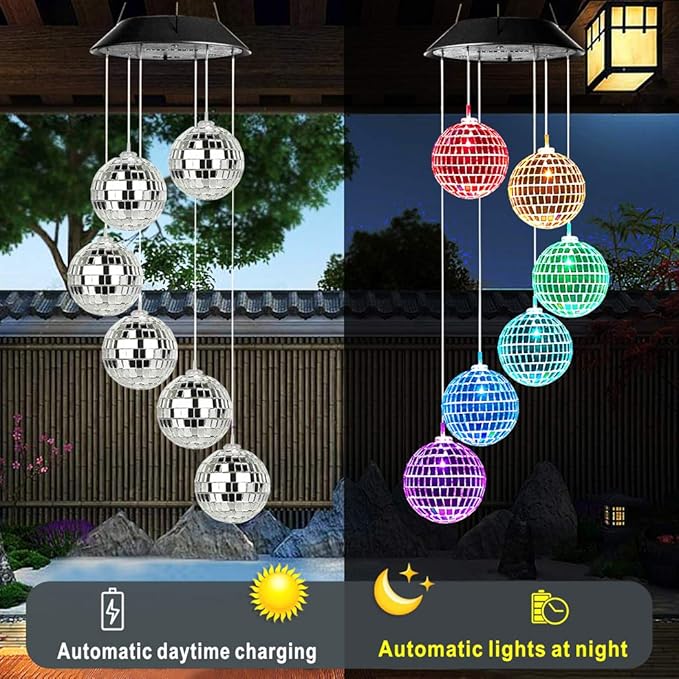Idefair Solar Wind Chimes, Mobile Hanging LED Light Color Changing Wind Chime Birthday Gift for Mom Mother Laddies and Garden Patio Yard Decoration (Ball)