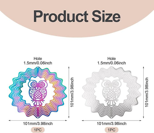Owl Wind Spinners Outdoor 3D Stainless Steel Winds Sculpture Spinner for Garden Outside Hanging Decor Gradient Owl Wind Chimes for Halloween Yarn Home Party Decor 2Pcs