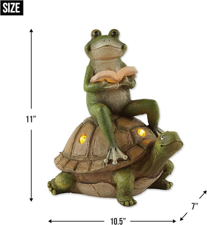 Zingz & Thingz Day & Night Garden Décor Solar Statue Figurine, 10.5x7x11, Frog and Turtle