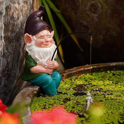 Garden Gnomes Outdoor Statue, Gnome Decorations for Yard 9.7'' Fishing Gnome Statue Outdoor Garden Decor, Fishing Guy for Waterfalls or Koi Pond Decor, Gifts for Women, Mom or Birthdays