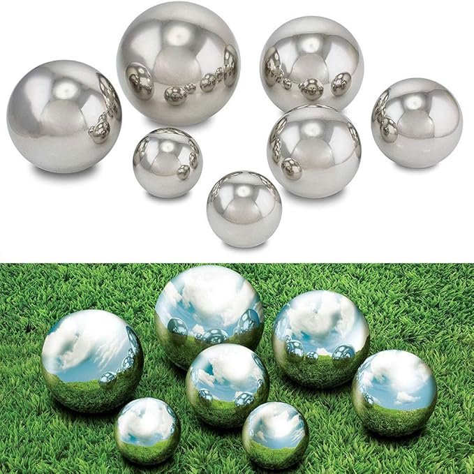9pcs 5x2.4in/3x3.2in/1x6in Diameter Gazing Ball,Silver Stainless Steel Polished Reflective Smooth Garden Sphere Globe Mirror,Colorful and Shiny Addition to Any Garden or Home