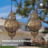 Hanging Solar Lights Garden Lights Metal Moroccan Lamp Waterproof for Outdoor Hanging Decor Yard Backyard Garden Decorative (2 Pack, Bronze)