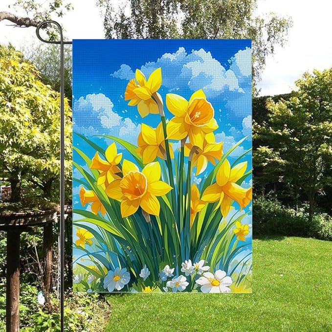 Gkyygk Welcome Garden Flag Yellow Daffodils Flower 12x18 Inch Double Sided Burlap Banners Yard House Seasonal Farmhouse for Men Women