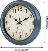 Outdoor Clocks Waterproof with Thermometer Combo Rustic Coastal Beach Wall Clock Decor for Bathroom Patio Pool (8 Inch,Blue)