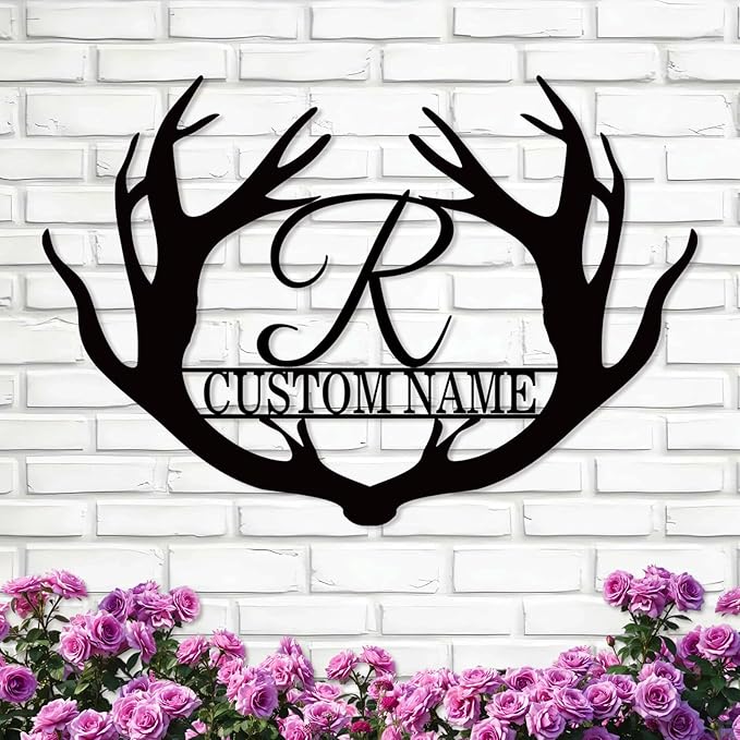 Personalized Antler Metal Cabin Sign | Custom Metal Sign | Family Sign Wall Art | Outdoor Deer Hunter Gift | Monogram Last Name Sign | Camper Gift | Buck Deer Hunting Porch Sign | Letter Cabin Decor