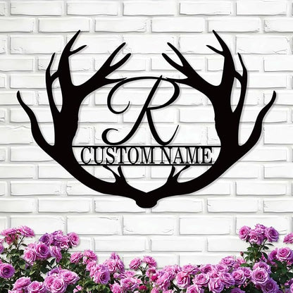 Personalized Antler Metal Cabin Sign | Custom Metal Sign | Family Sign Wall Art | Outdoor Deer Hunter Gift | Monogram Last Name Sign | Camper Gift | Buck Deer Hunting Porch Sign | Letter Cabin Decor