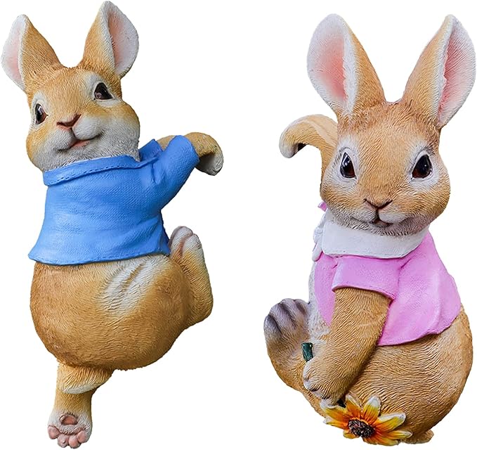 Mini Hanging Bunny Resin Garden Statues, Cute Rabbits Sculpture, Indoor Outdoor Decorations Cute Rabbits Planter Pots Hanger, Art Décor Figurine Ornament for Easter Yard Home Garden Patio