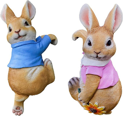 Mini Hanging Bunny Resin Garden Statues, Cute Rabbits Sculpture, Indoor Outdoor Decorations Cute Rabbits Planter Pots Hanger, Art Décor Figurine Ornament for Easter Yard Home Garden Patio