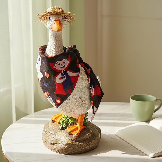 12" Real Farm Porch Goose Statue, Resin Yard Duck, Whimsical Outdoor Decor, Perfect for Garden, Patio, Backyard - Durable & Weather-Resistant, Pair with a Variety of Scarf Decorations
