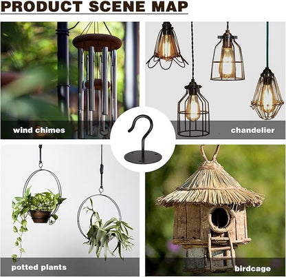 3 Pack Ceiling Hooks for Hanging Plants, Metal Plant Bracket Wall Mount Hangers Hooks Hanging for Bird Feeders, String Lights, Wind Chimes, Planters, Indoor Decorations, Black