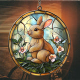 Earthy Tiffany Bunny Floral Art Acrylic Suncatcher Stained Glass Effect Window Car Hanging Christmas Ornament Indoor Outdoor Decor Garden Sun Catcher Panel for Easter Lover for Women Mom Grandma
