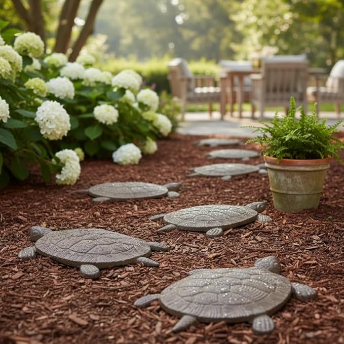 Comfy Hour 13-Inch Cast Iron Antique Brown Sea Turtle Stepping Stone, Coastal Figurine Style Home Decor, Heavy Duty Metal Garden Paver