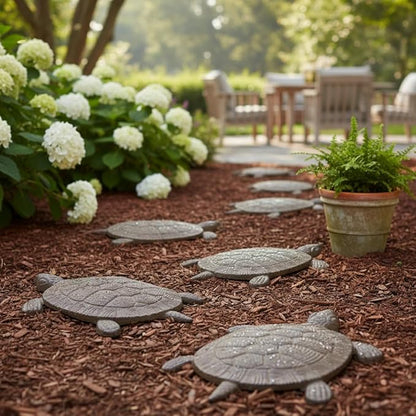 Comfy Hour 13-Inch Cast Iron Antique Brown Sea Turtle Stepping Stone, Coastal Figurine Style Home Decor, Heavy Duty Metal Garden Paver