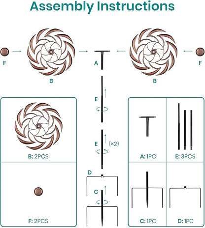 360° Copper Garden Wind Spinners Outdoor for Yard & Garden – W13xH63 Copper Metal Kinetic Sculpture Inspired by Bronze Sundial – Elegant Outdoor Decor