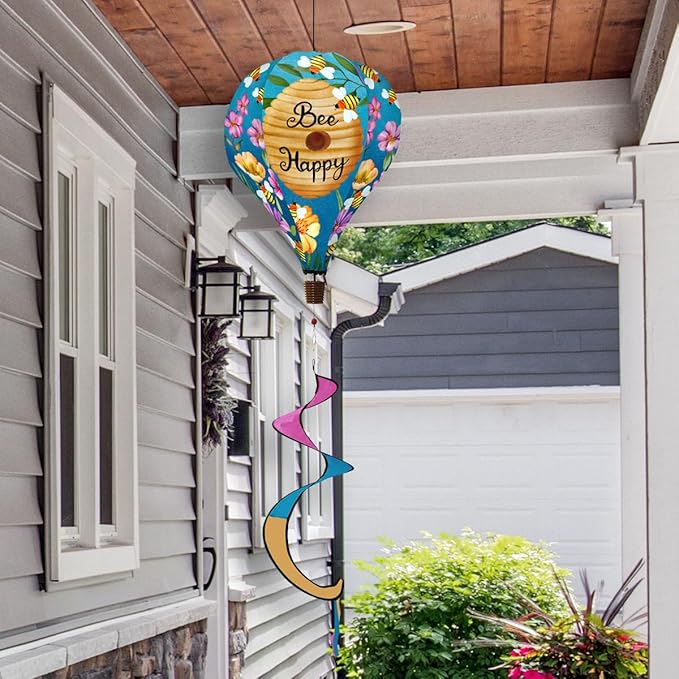 Happy Beehive Spring Hot Air Balloon Wind Twister 54" x 12" Briarwood Lane