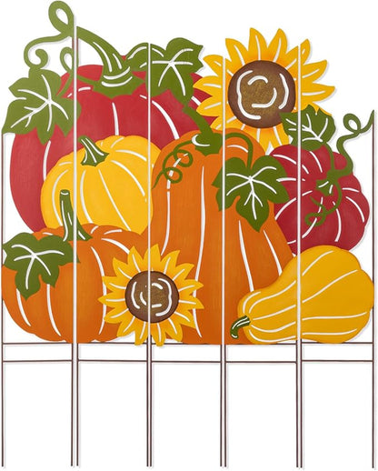 Glitzhome 41.75" H Fall Pumpkin Patch Combo Yard Stake, Metal Thanksgiving Pumpkins Sunflower Yard Signs, Decorative Pumpkin Garden Stake for Home Fall Autumn Harvest Halloween Patio Lawn Decor