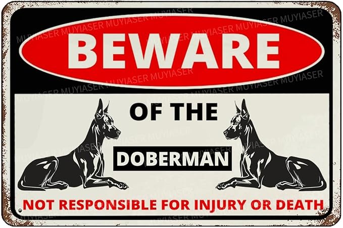 Beware Of The Dog Doberman Sign Aluminum Metal Tin Signs Outdoor Yard Sign Warning Sign For Fence Yard Home Kitchen Farm Garden Wall Decor 8x12 Inch