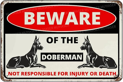 Beware Of The Dog Doberman Sign Aluminum Metal Tin Signs Outdoor Yard Sign Warning Sign For Fence Yard Home Kitchen Farm Garden Wall Decor 8x12 Inch