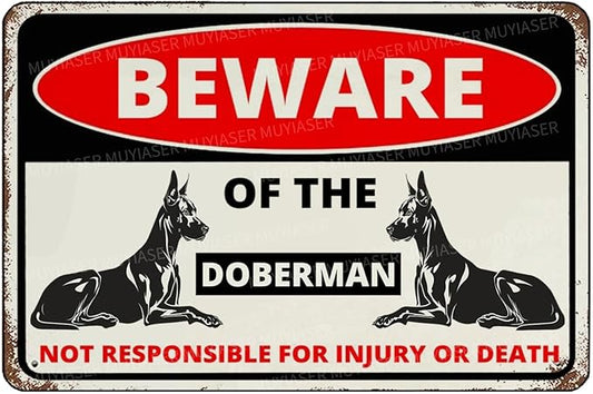 Beware Of The Dog Doberman Sign Aluminum Metal Tin Signs Outdoor Yard Sign Warning Sign For Fence Yard Home Kitchen Farm Garden Wall Decor 8x12 Inch