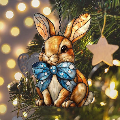 Warm Mosaic Bunny Art Acrylic Suncatcher Stained Glass Effect Window Car Hanging Christmas Ornament Indoor Outdoor Decor Garden Sun Catcher Panel for Easter Lover for Women Mom Grandma