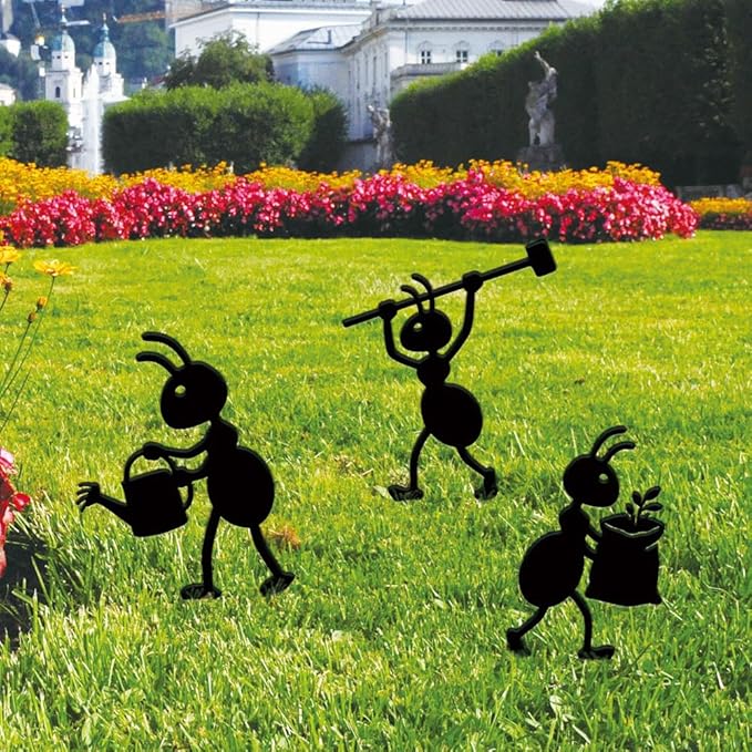SUPERDANT 3PCS Industrial Ant Metal Garden Yard Art Decor Black Silhouette Outdoor Iron Art Decoration Garden Stakes Statues Ornament Crafts for Backyard Parks Lawns Outdoor Spaces