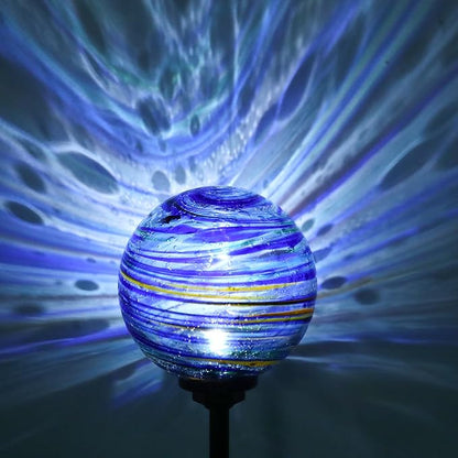 Solar Outdoor Decorative Lights Color Swirl Garden Stake Glaze Glass LED Globe Lights for Pathway Yard Lawn Decoration - 2 Pack Blue