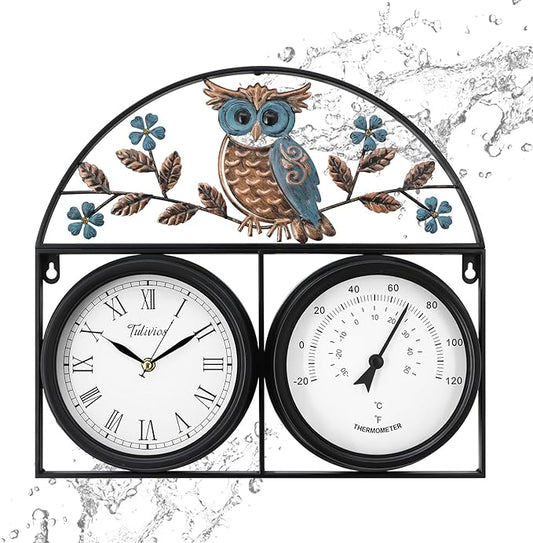 17Inch Large Outdoor Clock,Waterproof Wall Clock with Thermometer,Weatherproof Non-Ticking Quartz Battery Operated Decor Clock for Patio,Garden,Pool,Porch,House Warming Gifts