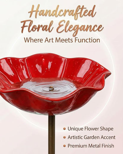 Handmade Metal Flower Garden Stakes Bird Bath Bee Watering Station for Garden Outside Pollinators Birdbaths Bowl for Decorative Outdoors Yard Art Hummingbird Fountain Butterfly Water Feeder Gift(1pc)