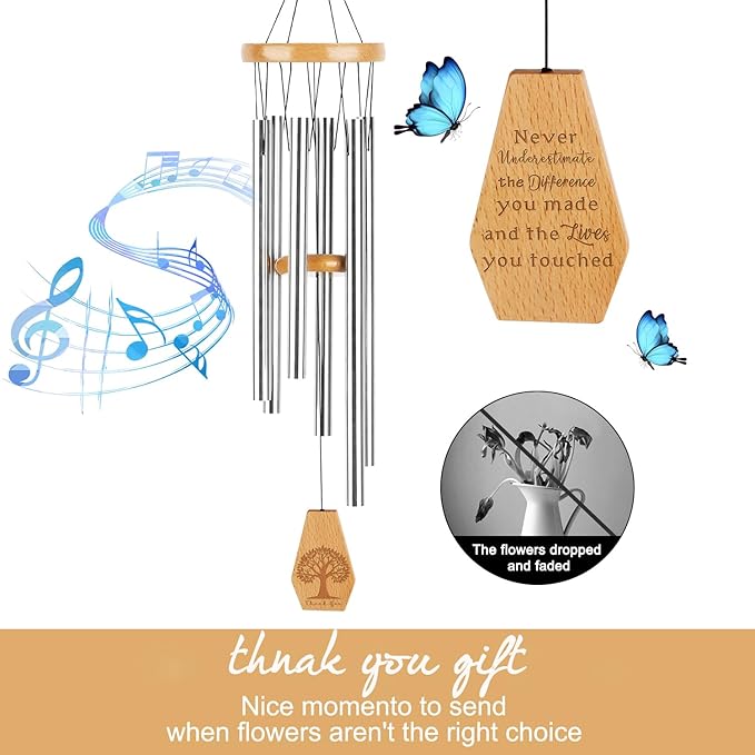 Wind Chimes Thank You Gifts for Teacher Doctor Coworkers, Appreciation Gift for Men Women Thankful, Employees Appreciation Coworkers, Teacher Thank You Doctor Nurse, Friend Good Bye Gift for Coworker