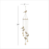 Deco 79 Metal Bird Indoor Outdoor Embellished Windchime with Glass Beads and Cone Bells, 5" x 5" x 39", Gold