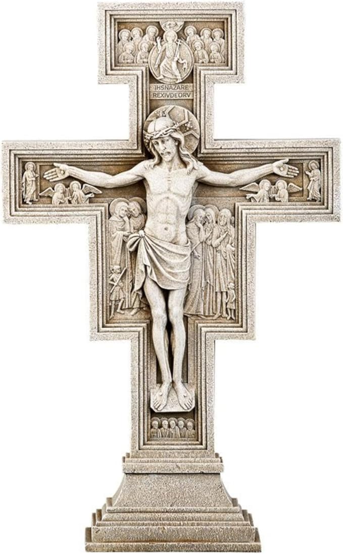 Avalon Gallery San Damiano Garden Crucifix, Stone Resin Outdoor Religious Statue, 24" Tall x 9" Wide