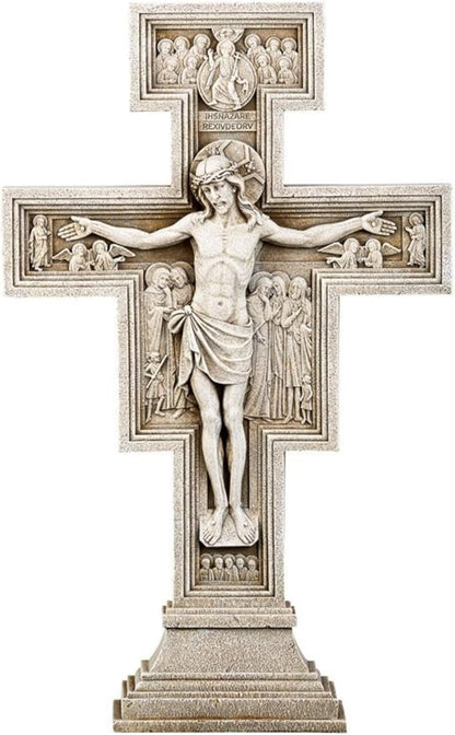 Avalon Gallery San Damiano Garden Crucifix, Stone Resin Outdoor Religious Statue, 24" Tall x 9" Wide