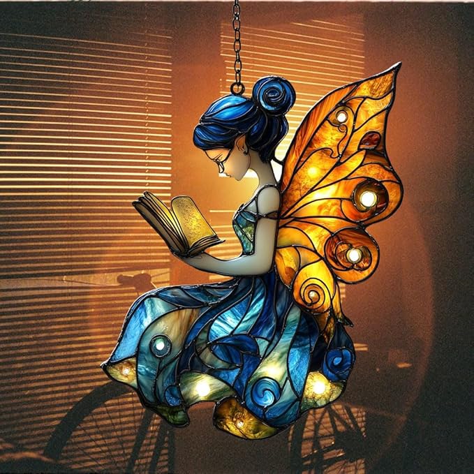 Starry Night Fiary Acrylic Suncatcher Stained Glass Effect Window Car Hanging Christmas Ornament Indoor Outdoor Decor Garden Sun Catcher Panel for Fairy Lover for Women Mom Grandma