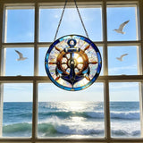 Nautical Stained Glass Anchor & Helm Suncatcher, Window/Door Decor for Coastal - Style Homes, Ideal Gift for Sea Lovers, Grandma, Girlfriend