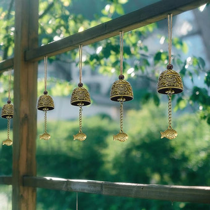 MrMrKura 4 Pcs Vintage Dragon Fengshui Bell, Brass Bless Wind Chimes for Outside Hanging Bell for Good Luck Home Garden Patio Indoor Outdoor Decor