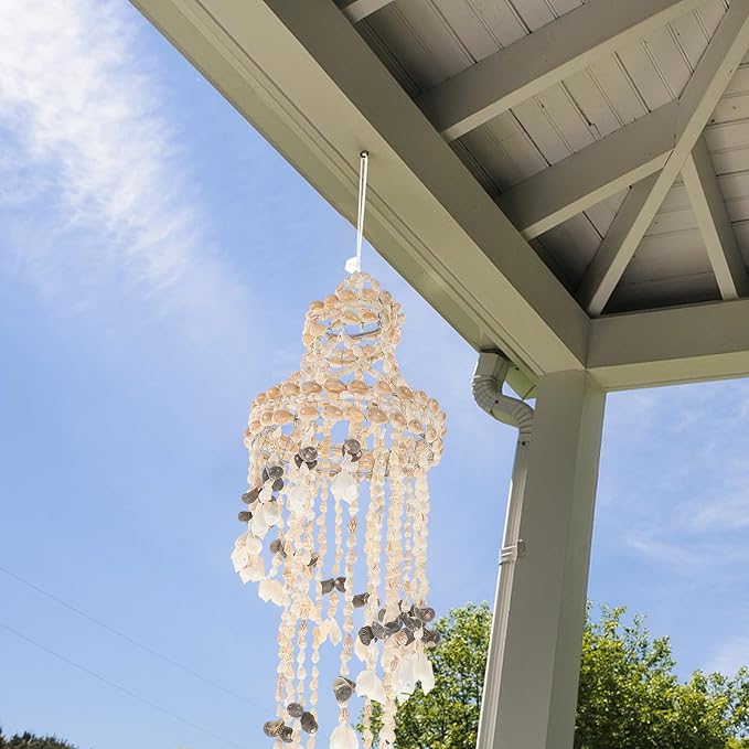 Seashell Wind Chimes, 2Pcs Shell Wind Chimes for Outside Hanging Shell Nautical Decorative Decoration Sea Decor for Outside Patio Yard Garden Hanging Ornament Home Decor