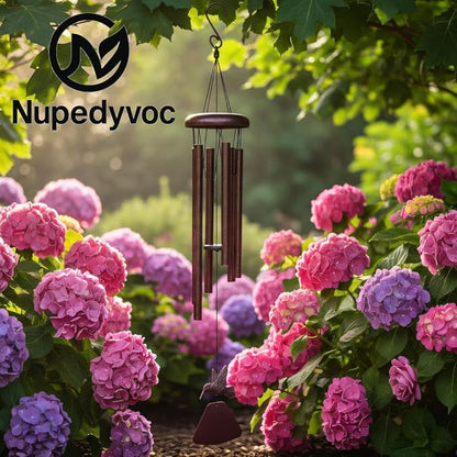 32” Large Matte Antique Bronze Hummingbird Aluminum Wind Chimes with Iron Cap for Outside, Deep Tone Outdoor Garden Patio Waterproof Decor, Ideal Gift for Mother's Day, Meditation, Relaxation