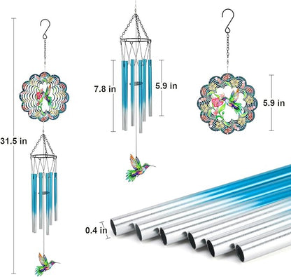 Hummingbird Wind Chimes for Outside, 3D Wind Chimes with Wind Spinner, Outdoors Hanging Decor for Garden, Patio and Balcony, Gifts for Men, Women, Mom, Lovers